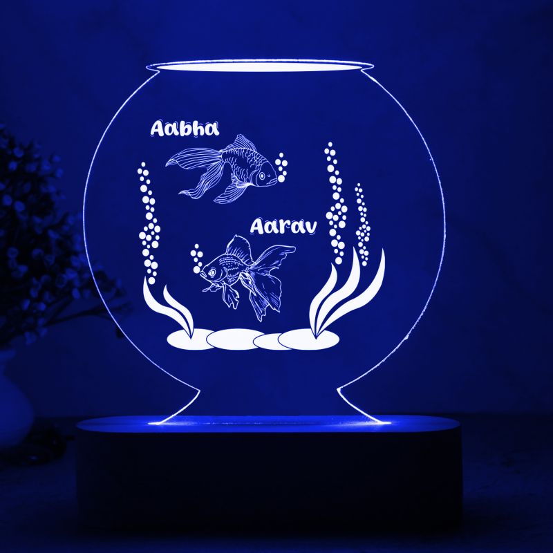 3D Illusion Night Lamp Personalized with Name | Fish Aquarium Showpiece for Home Decoration